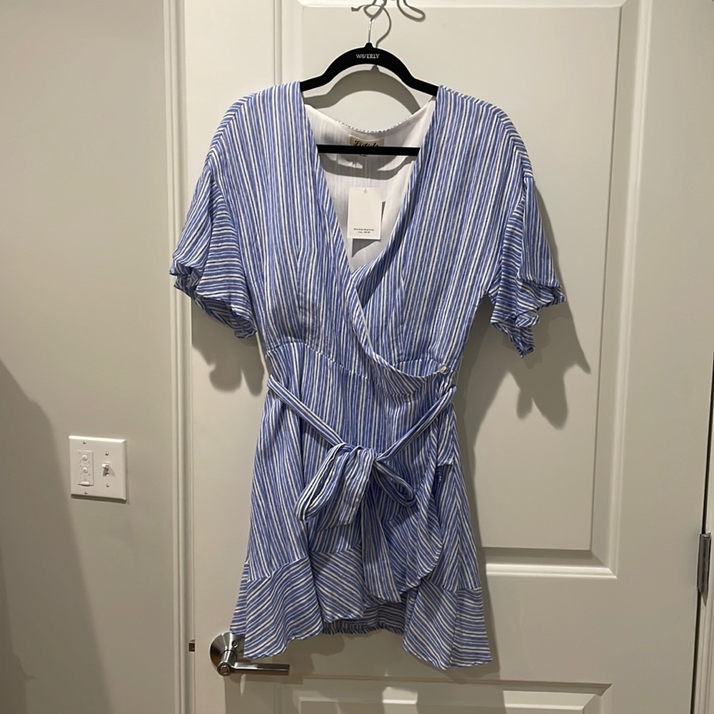 Blue stripe wrap dress